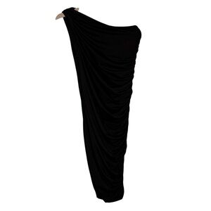 PattyBoutik Black One Shoulder Ruched Midi Dress Woman's Size Medium